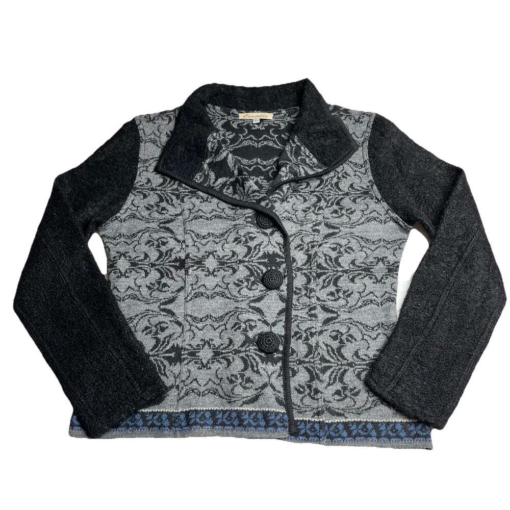 Caamano Sweater Women's XL‎ Gray Black Alpaca Button Up Cardigan Peru Soft Y2K